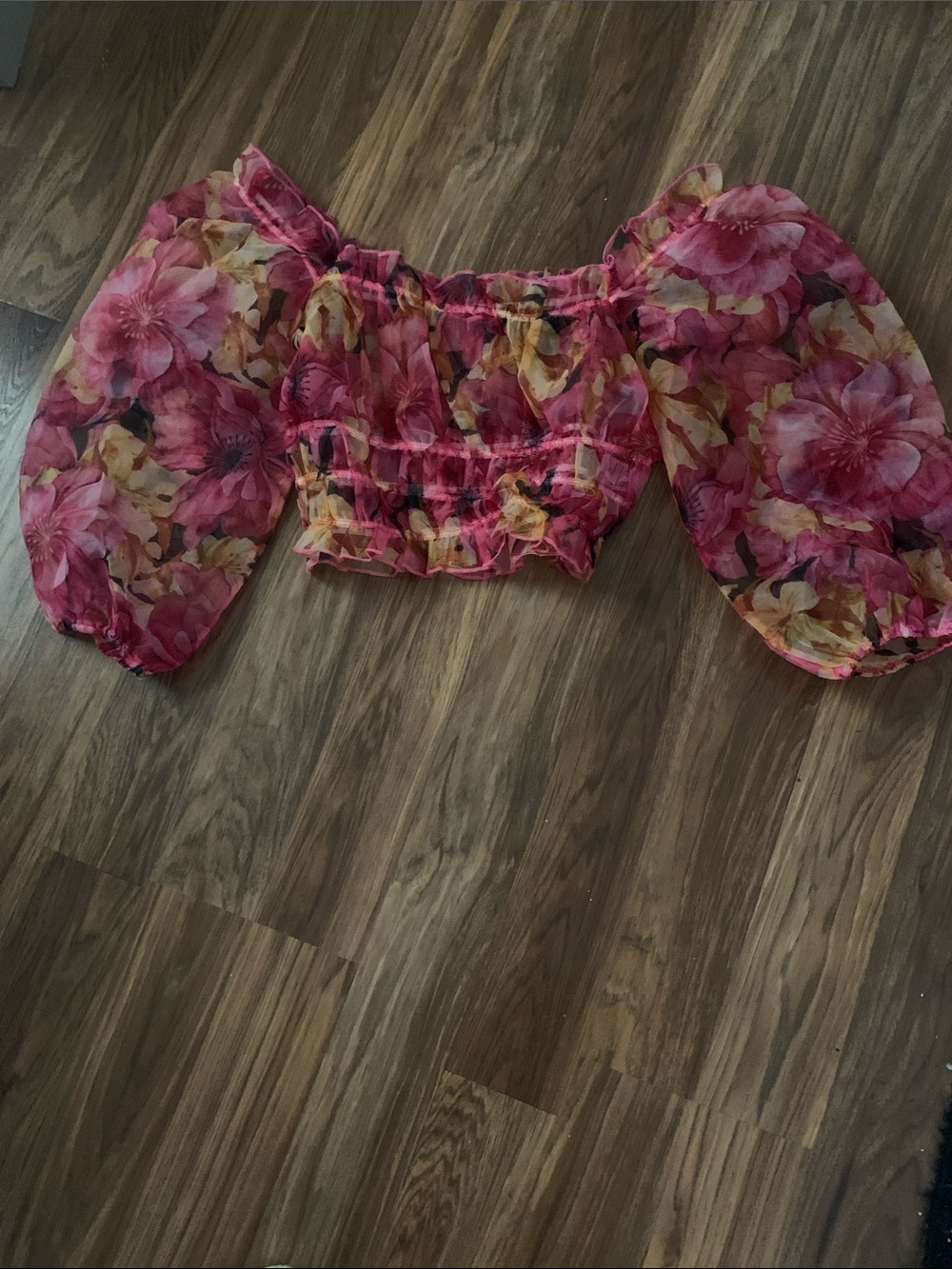 AKIRA Pink & Yellow Floral Sheer Crop Top